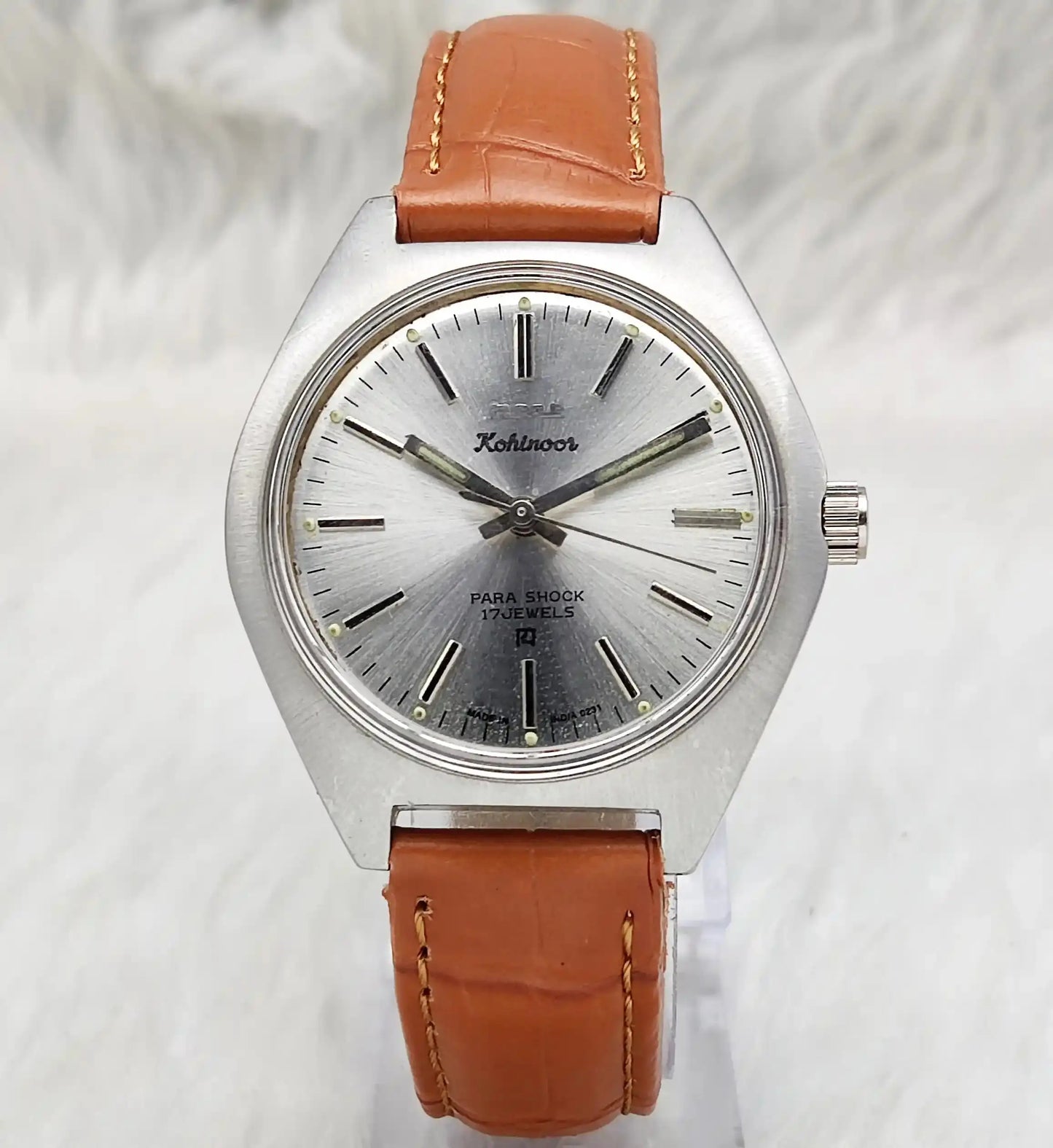 HMT Kohinoor Handwinding Stick Indices 17 Jewels Silver Dial