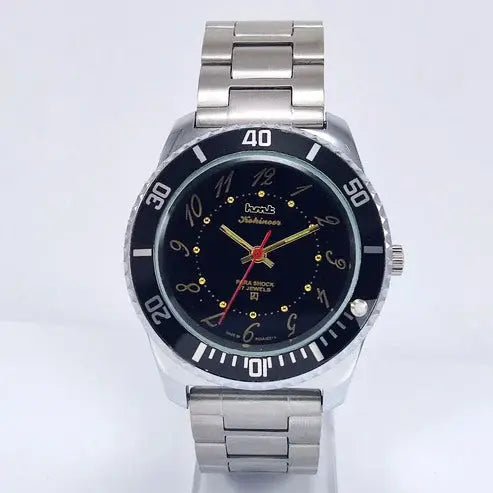 HMT Kohinoor Para Shock 17 Jewels Black Dial Transparent Back Mechanical Handwinding Men's Watch 0231 Discover-Diamonds