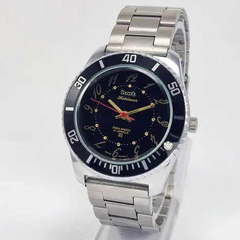 HMT Kohinoor Para Shock 17 Jewels Black Dial Transparent Back Mechanical Handwinding Men's Watch 0231 Discover-Diamonds