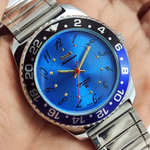HMT Kohinoor Para Shock 17 Jewels Blue Dial Transparent Back Mechanical Handwinding Men's Watch 0231 Discover-Diamonds