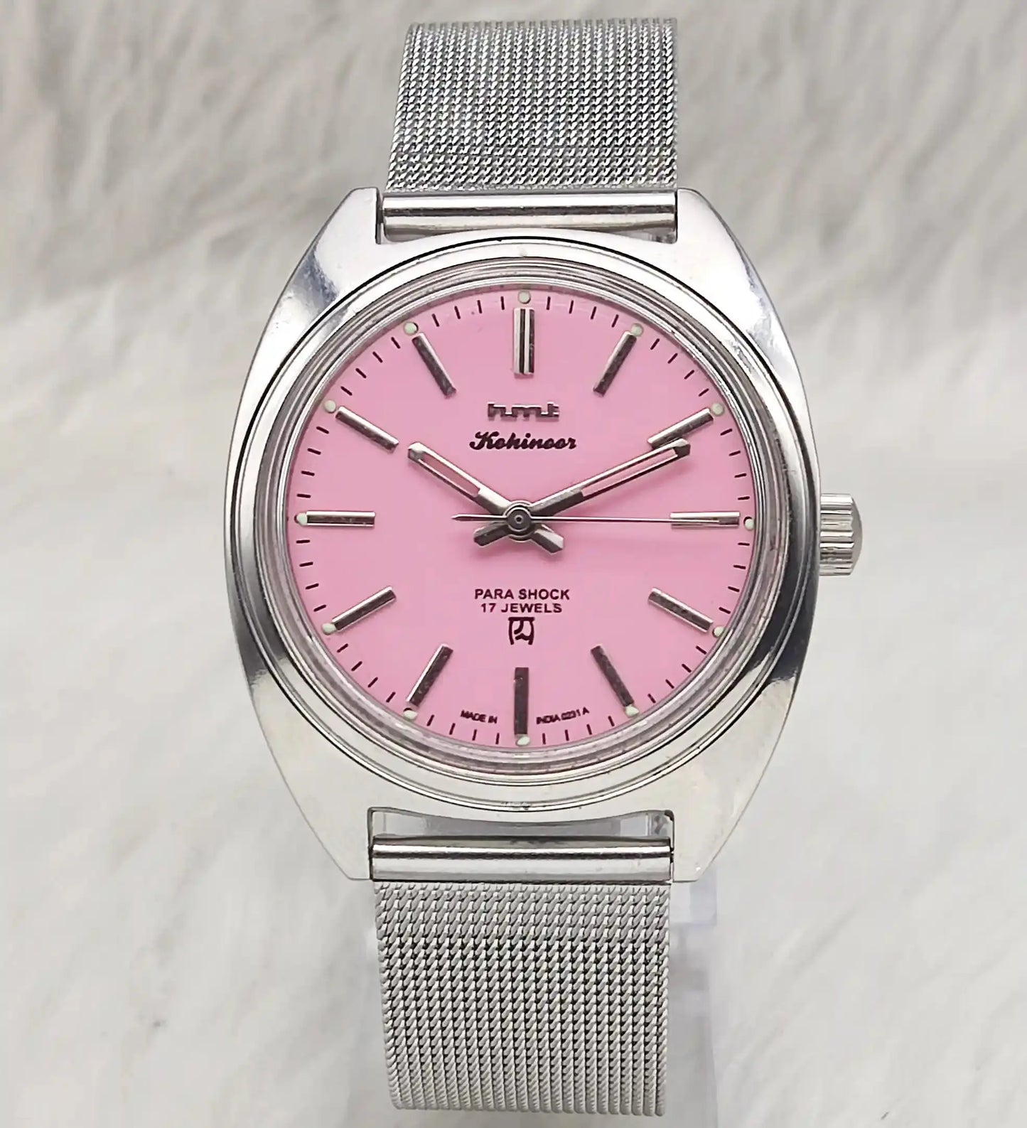 HMT Kohinoor Para Shock 17 Jewels Pink Dial Stick Indices Handwinding Watch