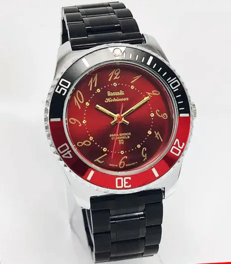 HMT Kohinoor Para Shock 17 Jewels Red Dial Transparent Back Mechanical Handwinding Men's Watch 0231
