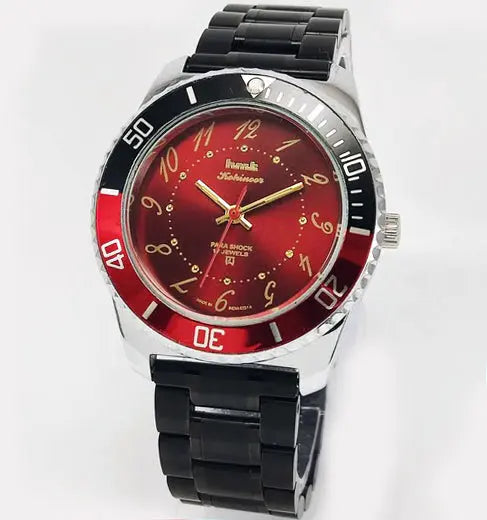 HMT Kohinoor Para Shock 17 Jewels Red Dial Transparent Back Mechanical Handwinding Men's Watch 0231