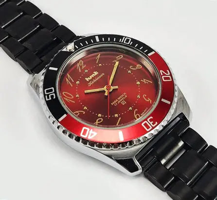 HMT Kohinoor Para Shock 17 Jewels Red Dial Transparent Back Mechanical Handwinding Men's Watch 0231