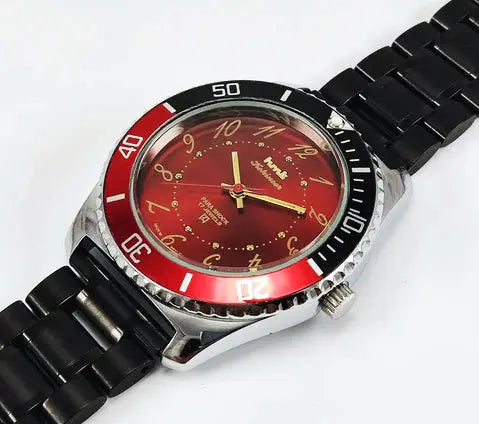 HMT Kohinoor Para Shock 17 Jewels Red Dial Transparent Back Mechanical Handwinding Men's Watch 0231