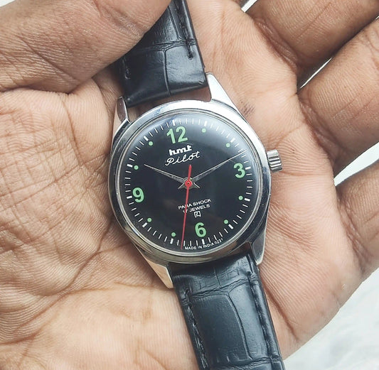 HMT Pilot Black English Numerals Handwinding 17 Jewels Watch 0231 Discover-Diamonds Physical