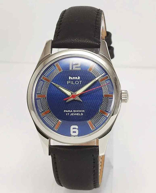HMT Pilot Para Shock 17 Jewels Blue Dial Mechanical Handwinding Men's Watch 0231 Discover-Diamonds