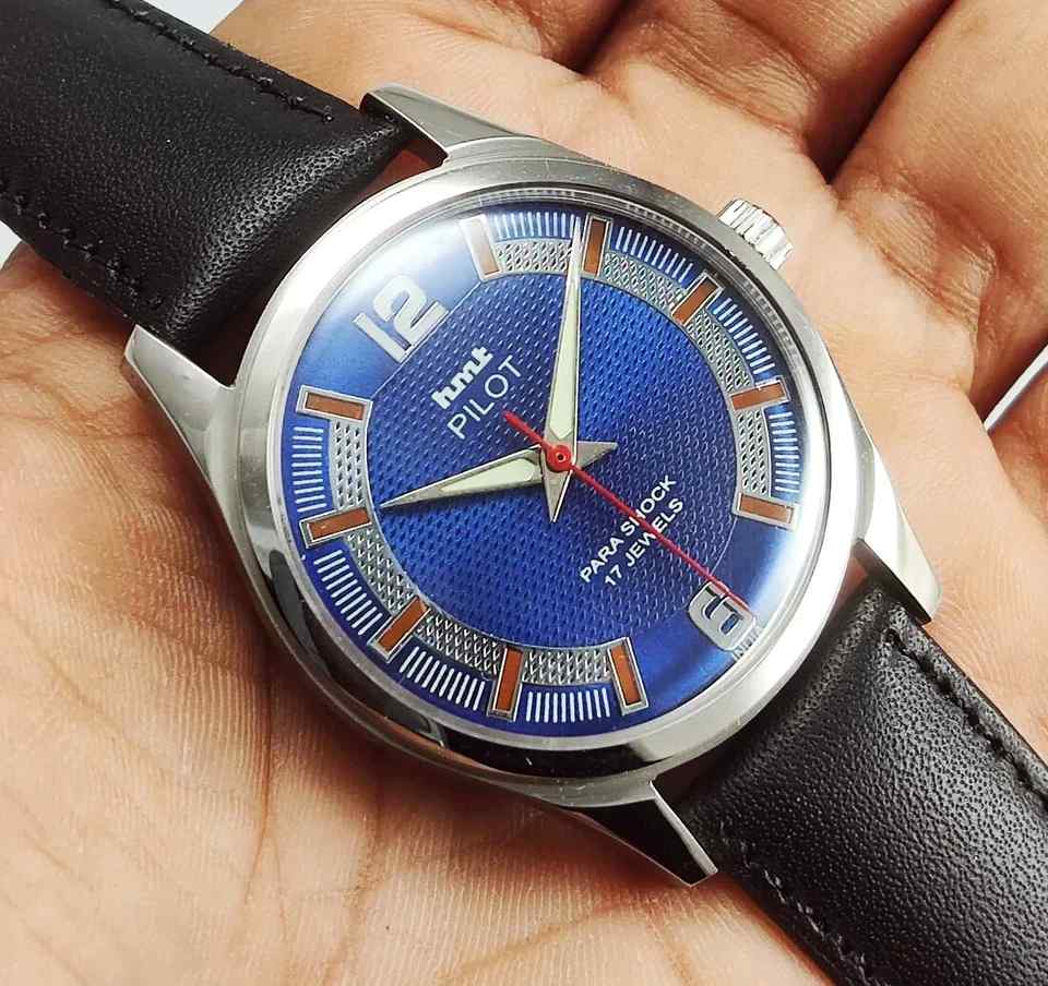 HMT Pilot Para Shock 17 Jewels Blue Dial Mechanical Handwinding Men's Watch 0231 Discover-Diamonds
