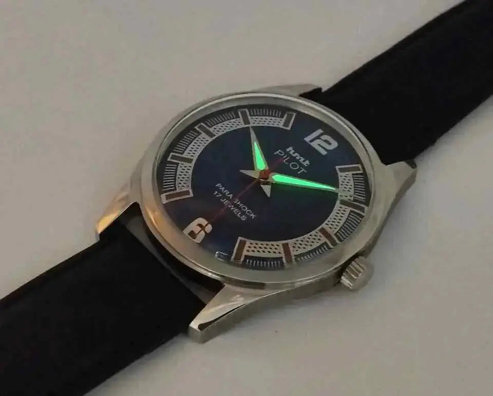 HMT Pilot Para Shock 17 Jewels Blue Dial Mechanical Handwinding Men's Watch 0231 Discover-Diamonds
