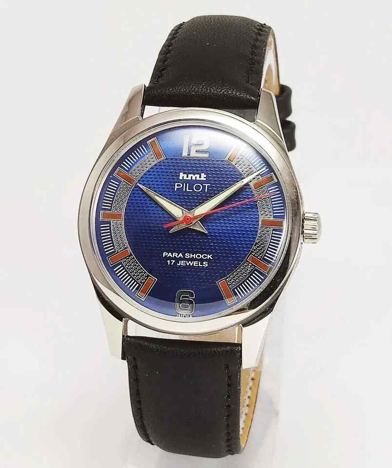 HMT Pilot Para Shock 17 Jewels Blue Dial Mechanical Handwinding Men's Watch 0231 Discover-Diamonds