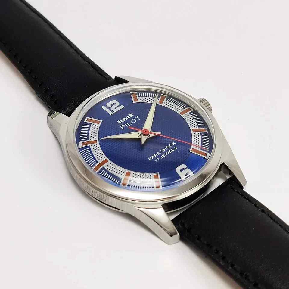 HMT Pilot Para Shock 17 Jewels Blue Dial Mechanical Handwinding Men's Watch 0231 Discover-Diamonds
