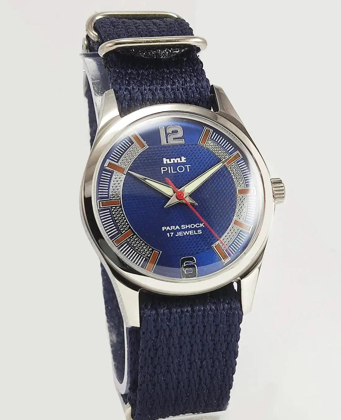 HMT Pilot Blue Dial 17 Jewels Para Shock Mechanical Handwinding Men's Wrist Watch 0231 Discover-Diamonds