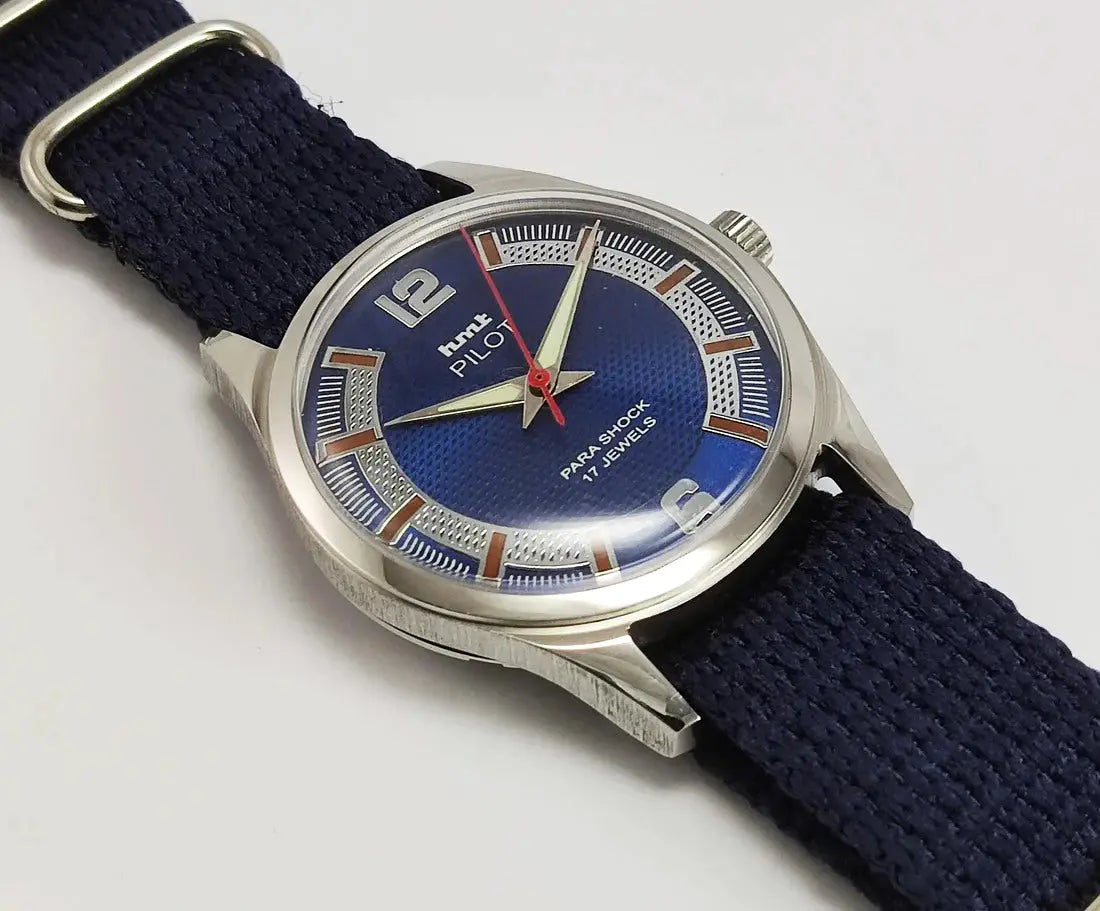 HMT Pilot Blue Dial 17 Jewels Para Shock Mechanical Handwinding Men's Wrist Watch 0231 Discover-Diamonds