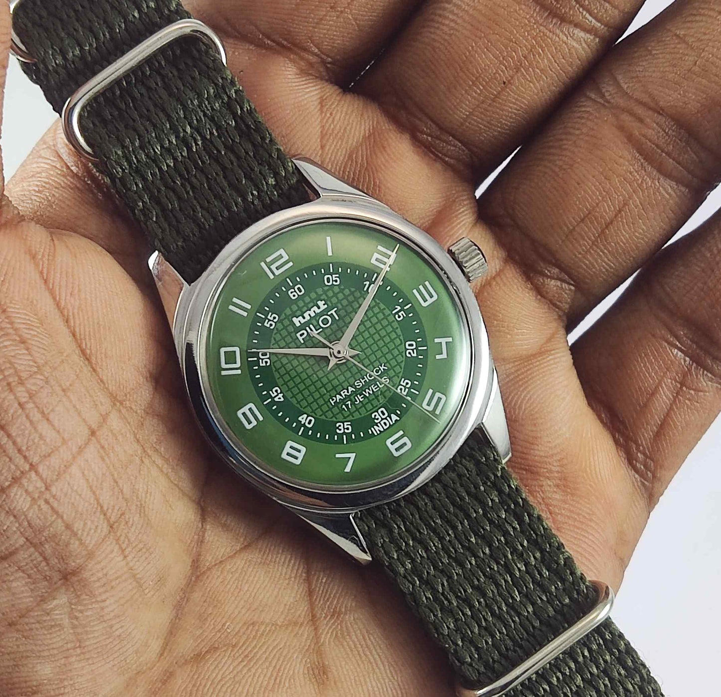 HMT Pilot Green Dial Mechanical Handwinding Men's Watch 0231 Discover-Diamonds