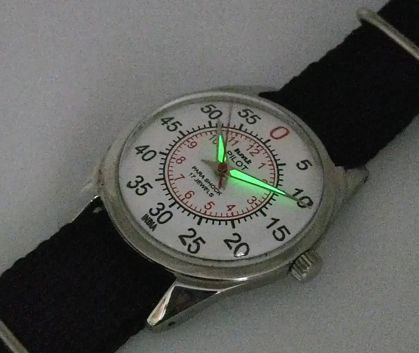 HMT Pilot Para Shock 17 Jewels White Dial Transparent Back Mechanical Handwinding Men's Wrist Watch 0231 Discover-Diamonds