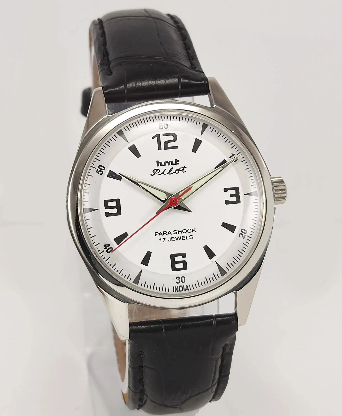 HMT Pilot Para Shock 17 Jewels White Dial Mechanical Hand winding Men's Wrist Watch Discover-Diamonds