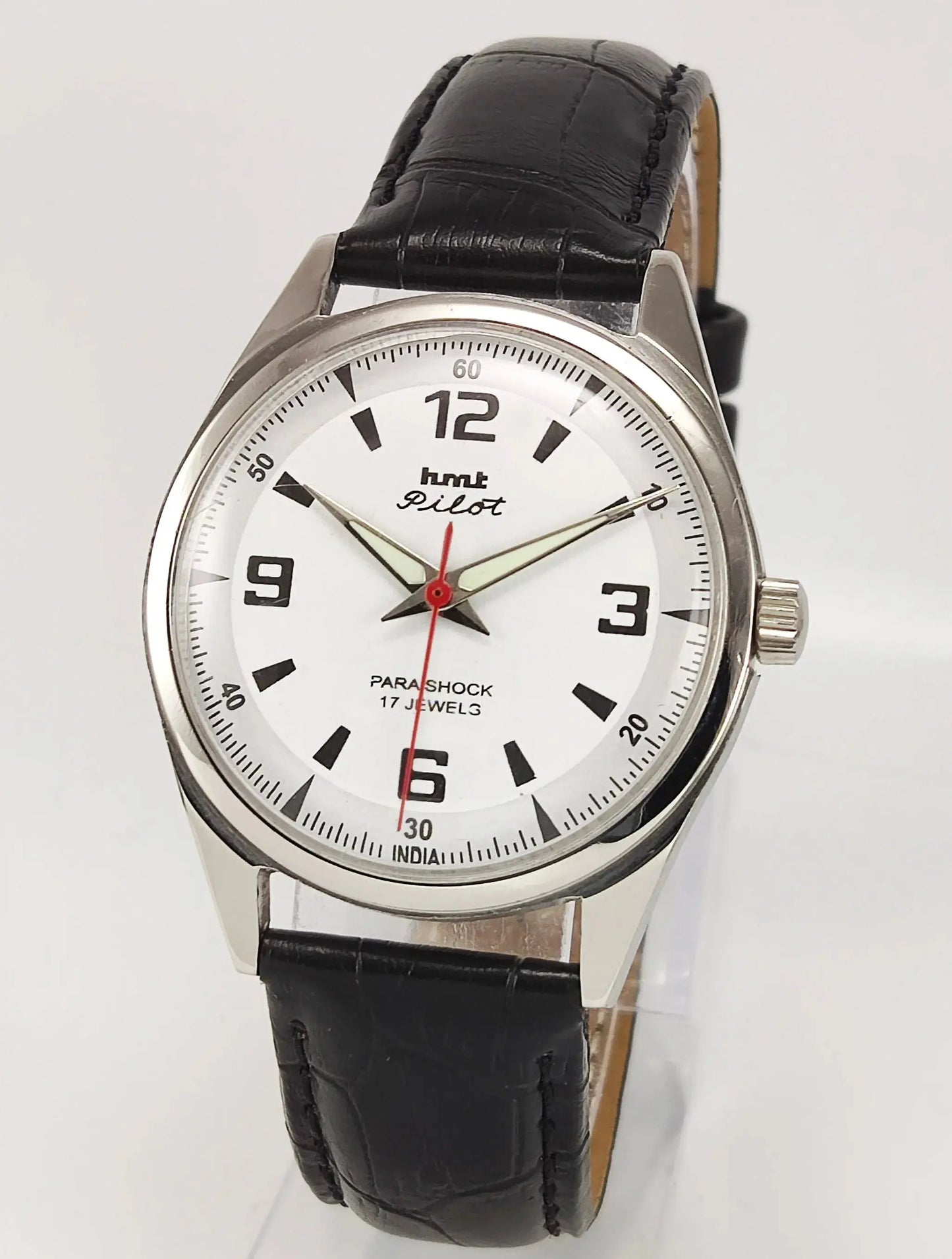 HMT Pilot Para Shock 17 Jewels White Dial Mechanical Hand winding Men's Wrist Watch Discover-Diamonds