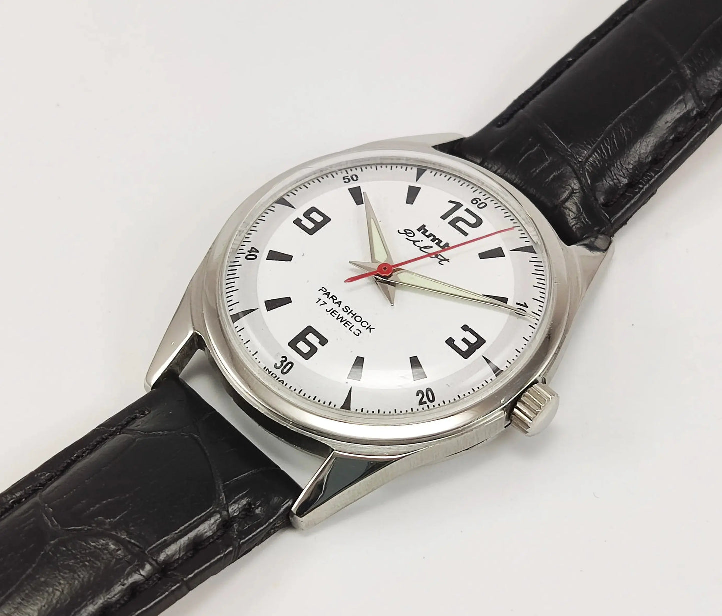 HMT Pilot Para Shock 17 Jewels White Dial Mechanical Hand winding Men's Wrist Watch Discover-Diamonds