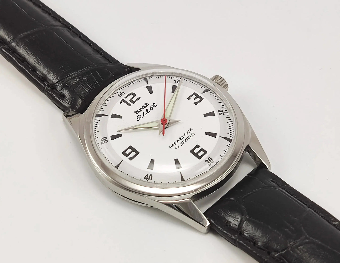 HMT Pilot Para Shock 17 Jewels White Dial Mechanical Hand winding Men's Wrist Watch Discover-Diamonds