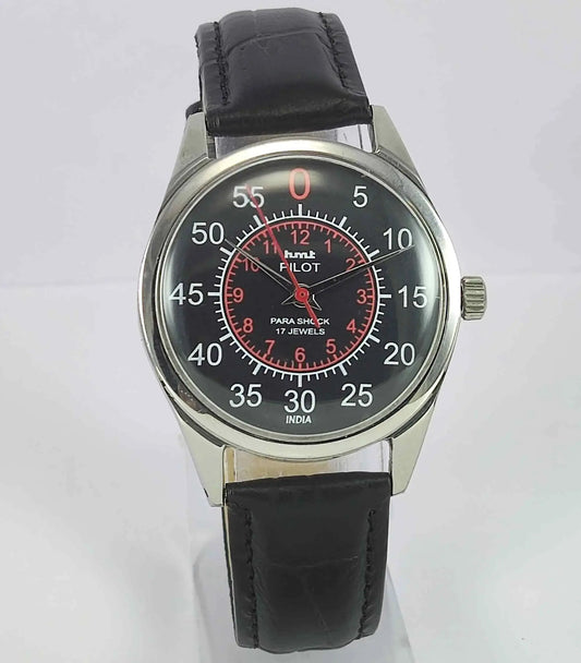 HMT Pilot Para Shock 17 Jewels Black Dial Mechanical Handwinding Men's Wrist Watch 0231 Discover-Diamonds