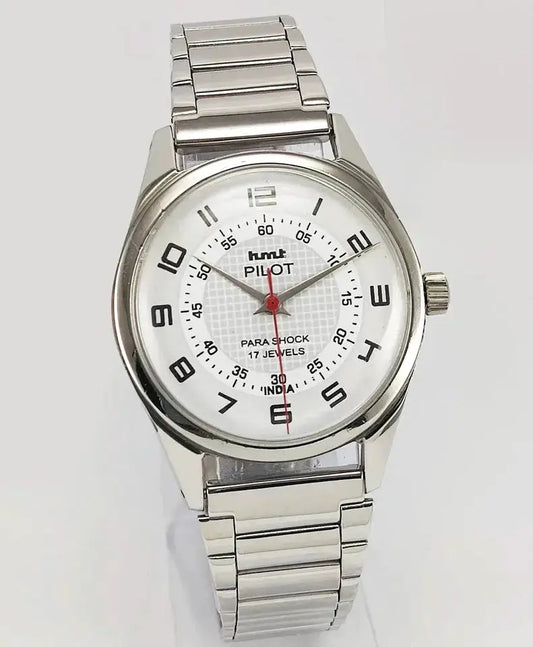 HMT Pilot White Dial 17 Jewels Para Shock Mechanical Handwinding Men's Wrist Watch 0231 Discover-Diamonds
