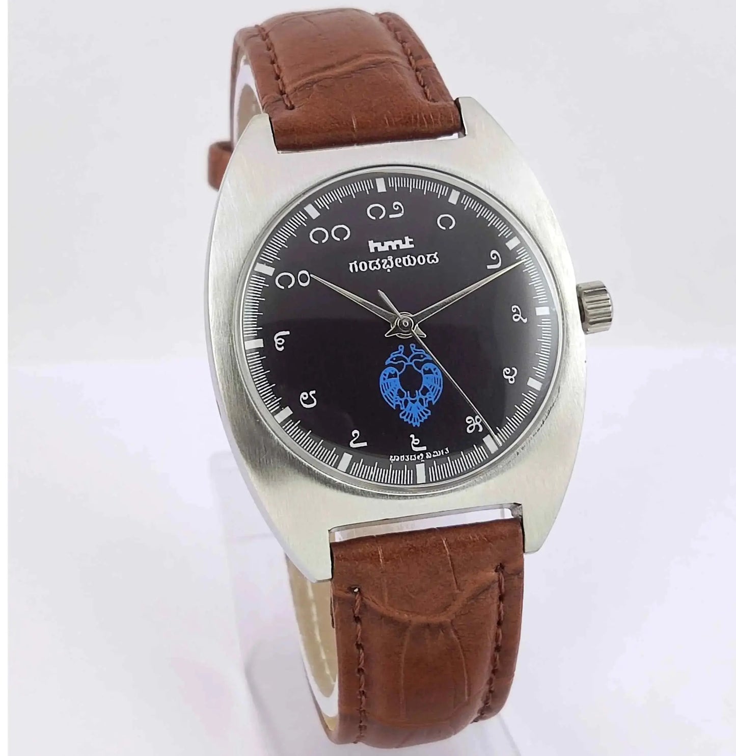 HMT Gandaberunda Kannada Numerals 17 Jewels Black Dial Handwinding Men's Watch 0231 Discover-Diamonds