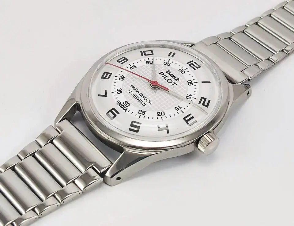 HMT Pilot White Dial 17 Jewels Para Shock Mechanical Handwinding Men's Wrist Watch 0231 Discover-Diamonds