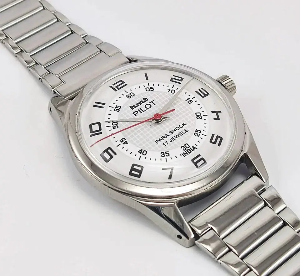 HMT Pilot White Dial 17 Jewels Para Shock Mechanical Handwinding Men's Wrist Watch 0231 Discover-Diamonds