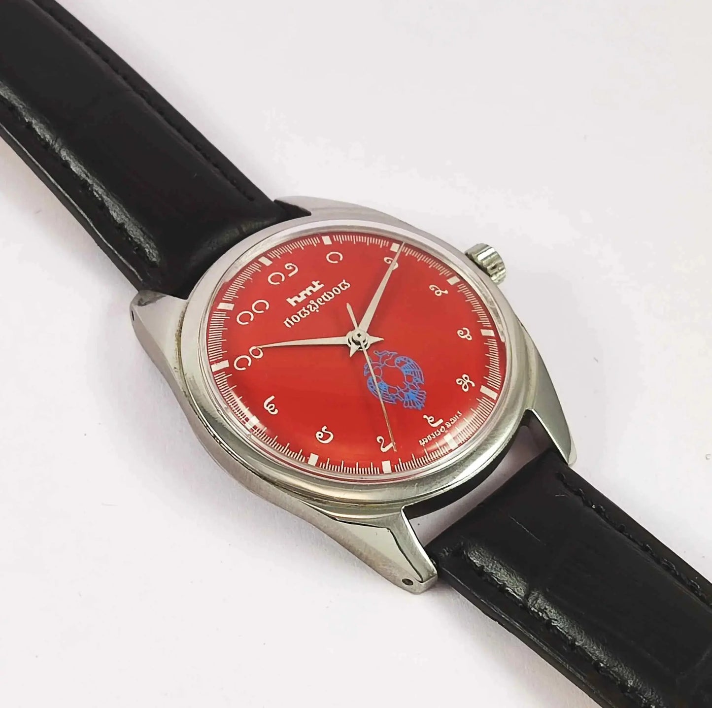 HMT Gandaberunda Kannada Numerals Red Dial 17 Jewels Handwinding Men's Watch 0231 Discover-Diamonds