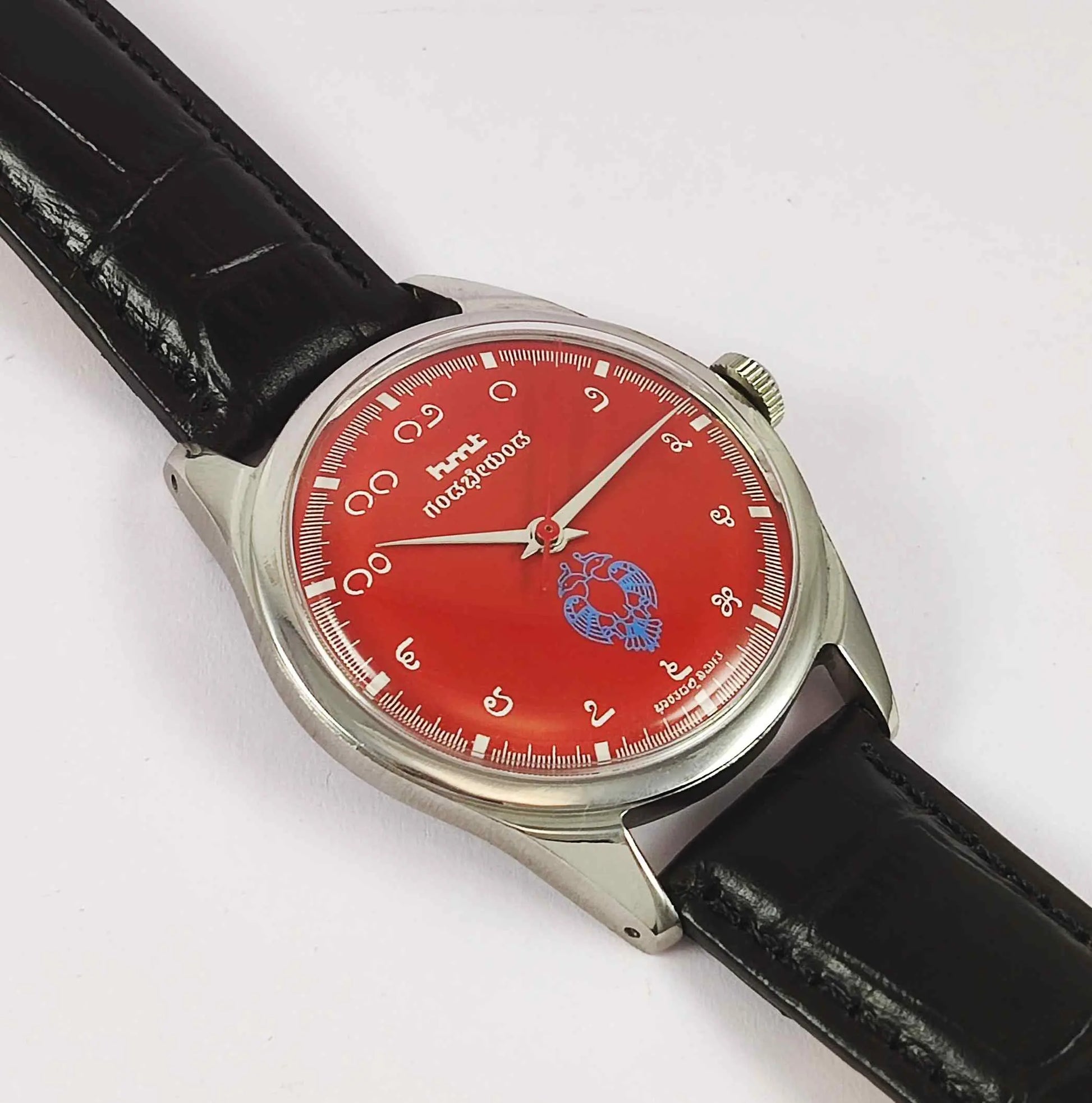 HMT Red Dial Gandaberunda Kannada Numerals 17 Jewels Handwinding Men's Watch 0231 Discover-Diamonds