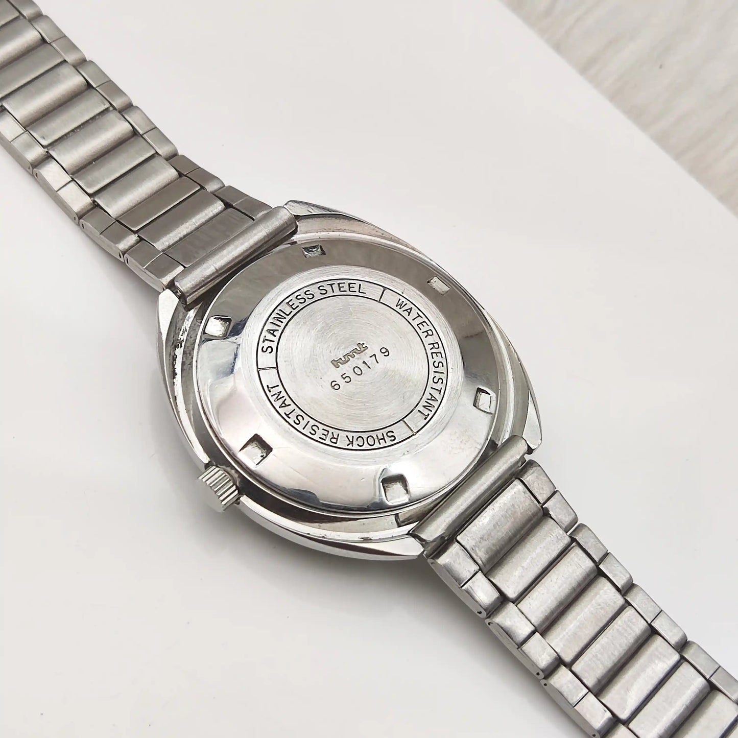 HMT Arvind Automatic 21 Jewels Watch with Cloud Color Dial, Stick Indices, and Day-Date Feature