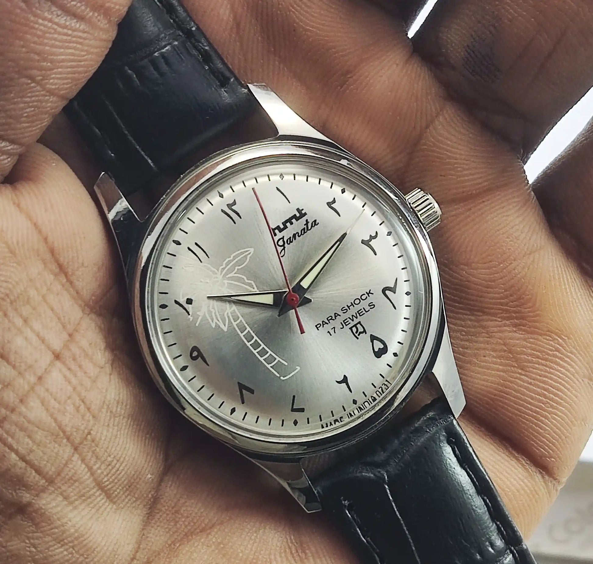 HMT Janata Para Shock 17 Jewels Silver Arabic Dial Watch Discover-Diamonds