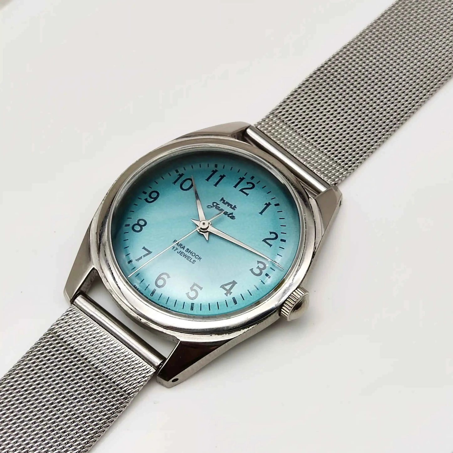 HMT Janata Tiffany Blue Dial English Numerals Para Shock 17 Jewels Watch