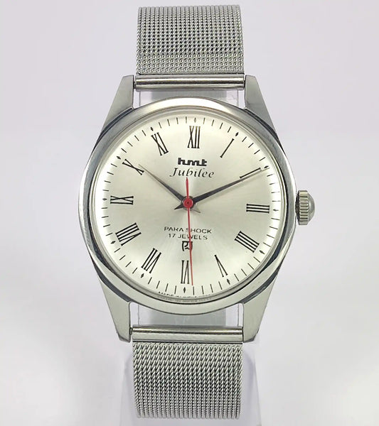 HMT Jubilee Para Shock 17 Jewels Silver Dial Handwinding Watch Discover-Diamonds