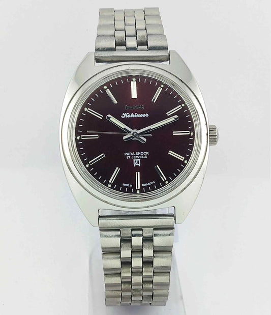 HMT Kohinoor Maroon Dial Para Shock 17 Jewels Mechanical Handwinding Men's Watch Discover-Diamonds