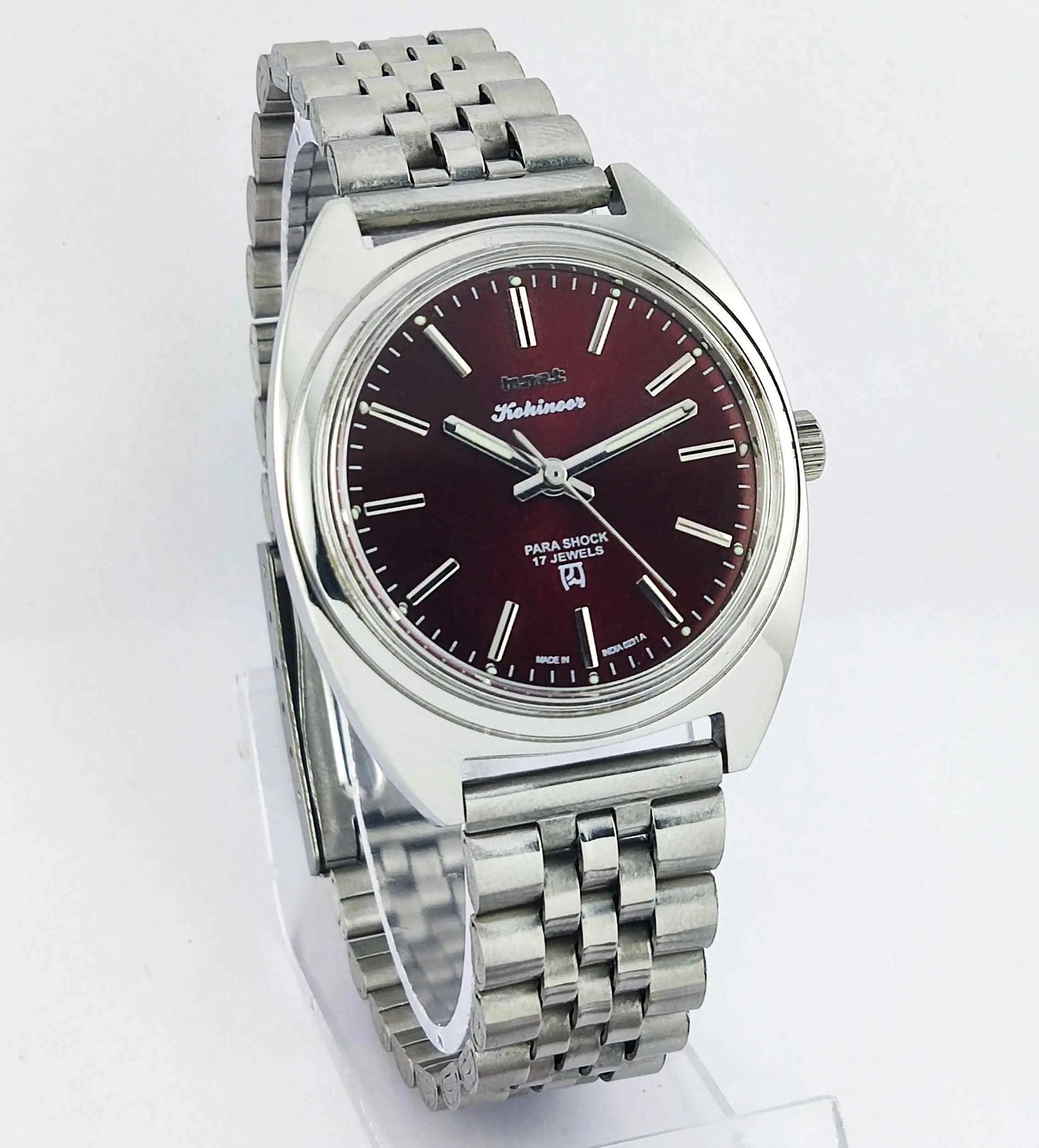 HMT Kohinoor Maroon Dial Para Shock 17 Jewels Mechanical Handwinding Men's Watch Discover-Diamonds