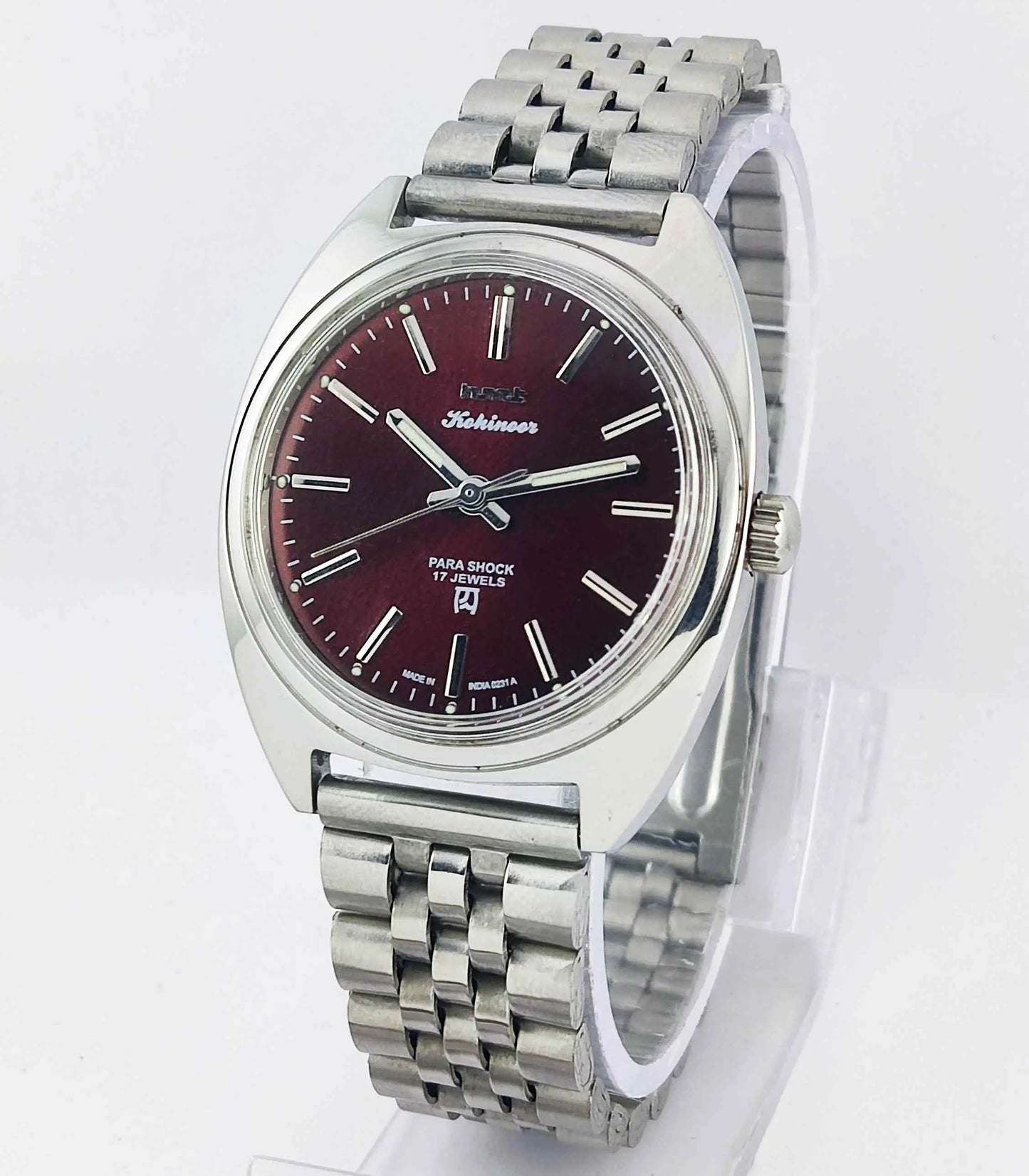 HMT Kohinoor Maroon Dial Para Shock 17 Jewels Mechanical Handwinding Men's Watch Discover-Diamonds