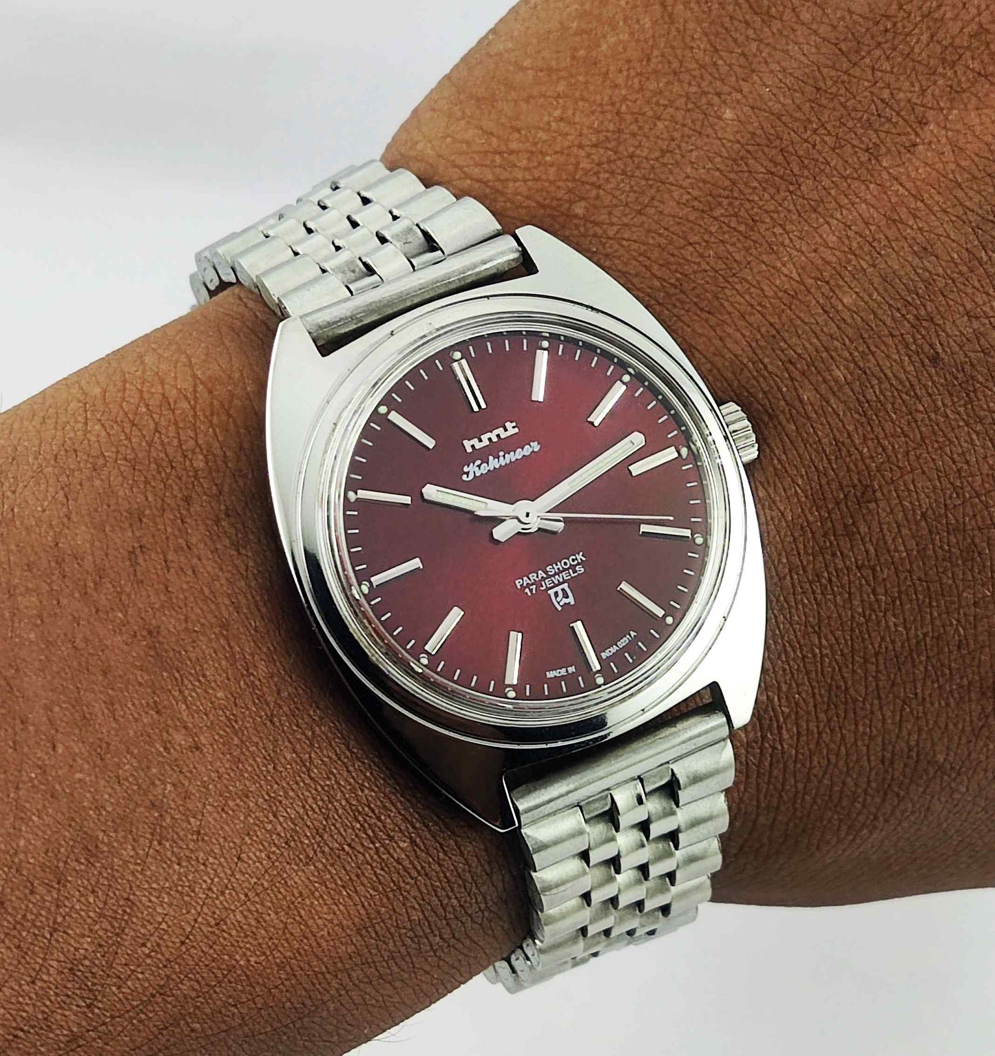 HMT Kohinoor Maroon Dial Para Shock 17 Jewels Mechanical Handwinding Men's Watch Discover-Diamonds