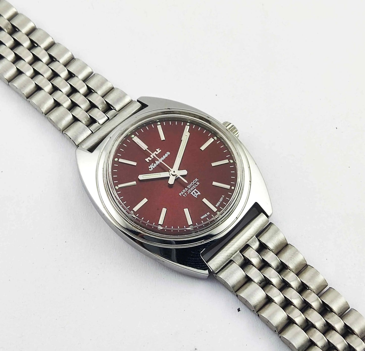 HMT Kohinoor Maroon Dial Para Shock 17 Jewels Mechanical Handwinding Men's Watch Discover-Diamonds