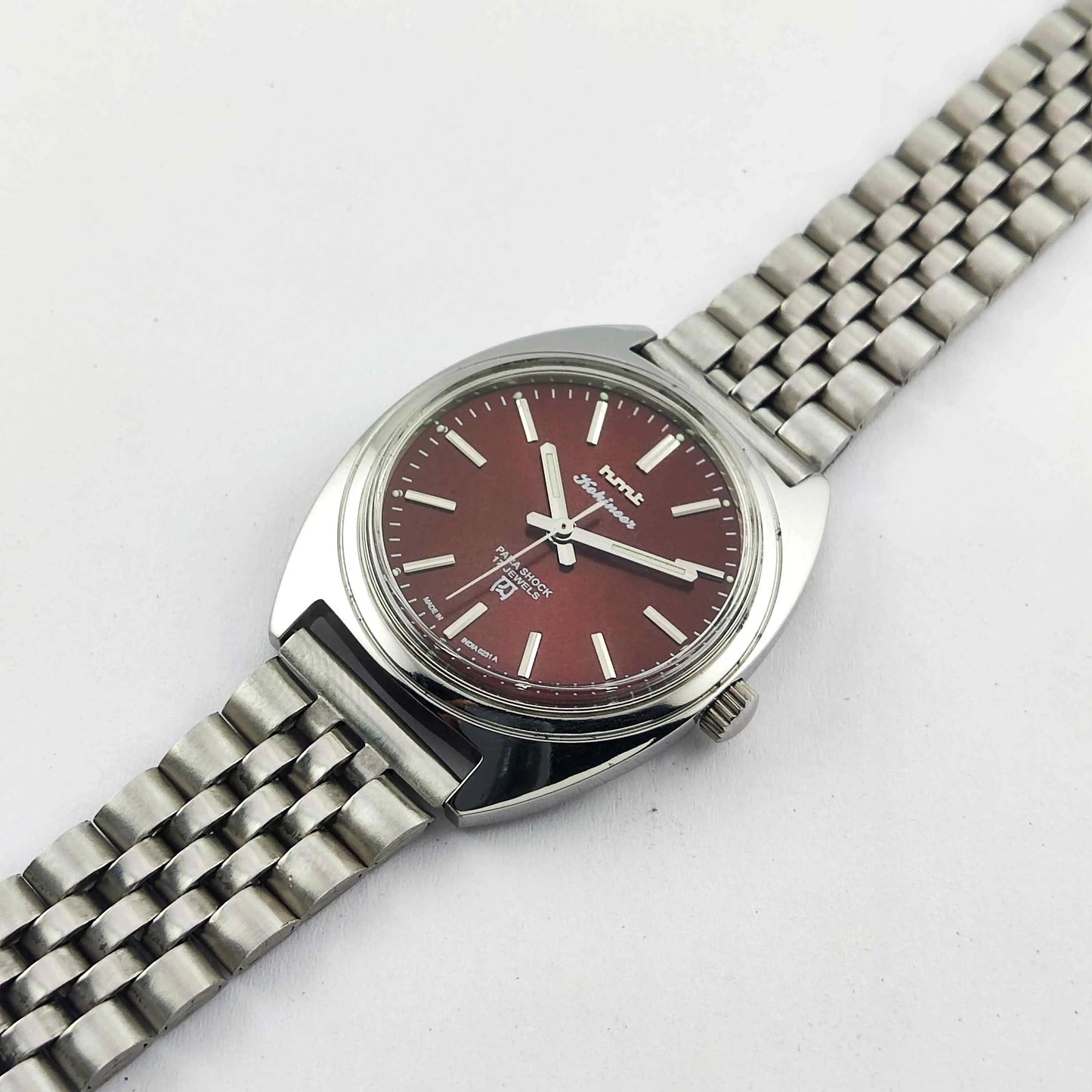 HMT Kohinoor Maroon Dial Para Shock 17 Jewels Mechanical Handwinding Men's Watch Discover-Diamonds