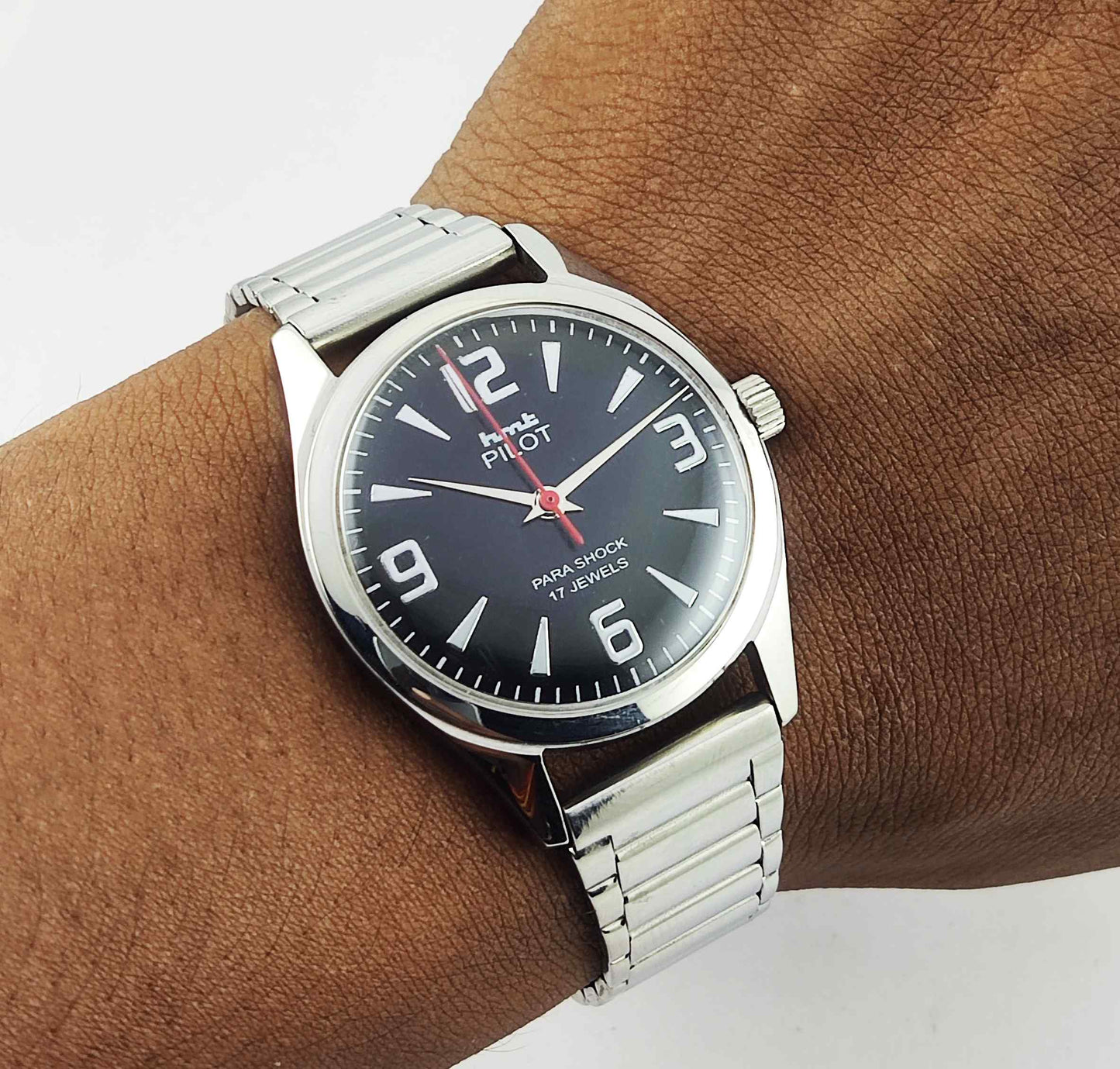HMT Pilot 0231 Black Para Shock 17 Jewels Mechanical Handwinding Men's Watch Discover-Diamonds