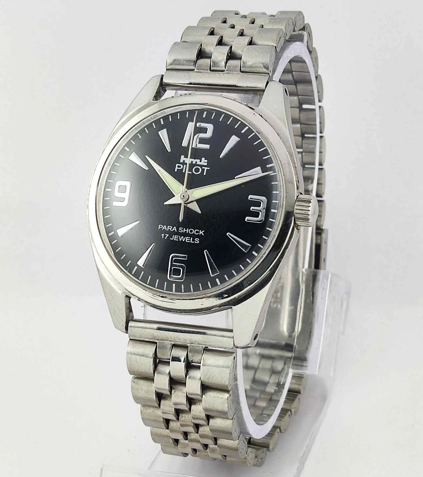 HMT Pilot Black Dial Para Shock 17 Jewels Mechanical Handwinding Men's Wrist Watch 0231 Discover-Diamonds
