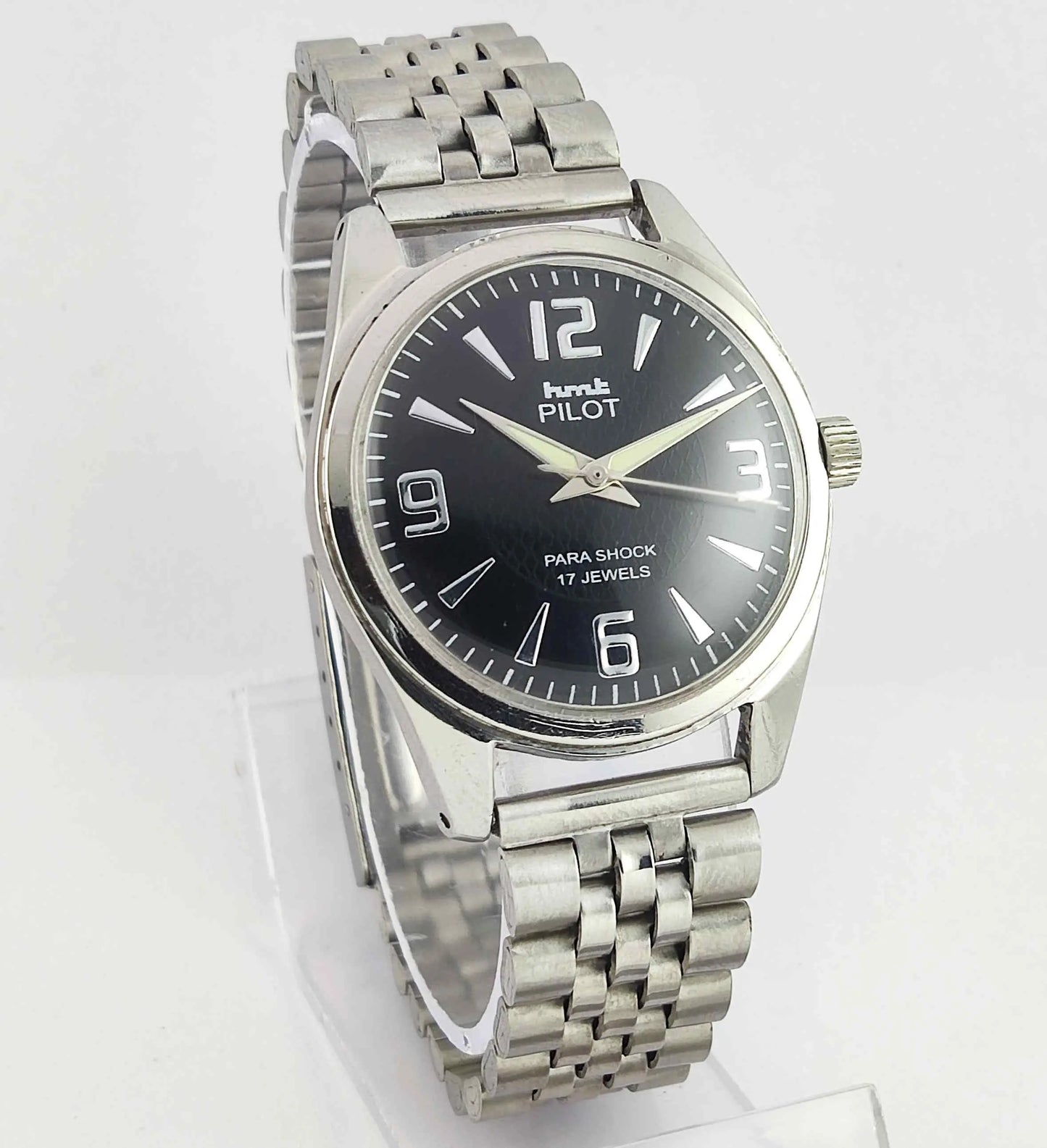 HMT Pilot Black Dial Para Shock 17 Jewels Mechanical Handwinding Men's Wrist Watch 0231 Discover-Diamonds