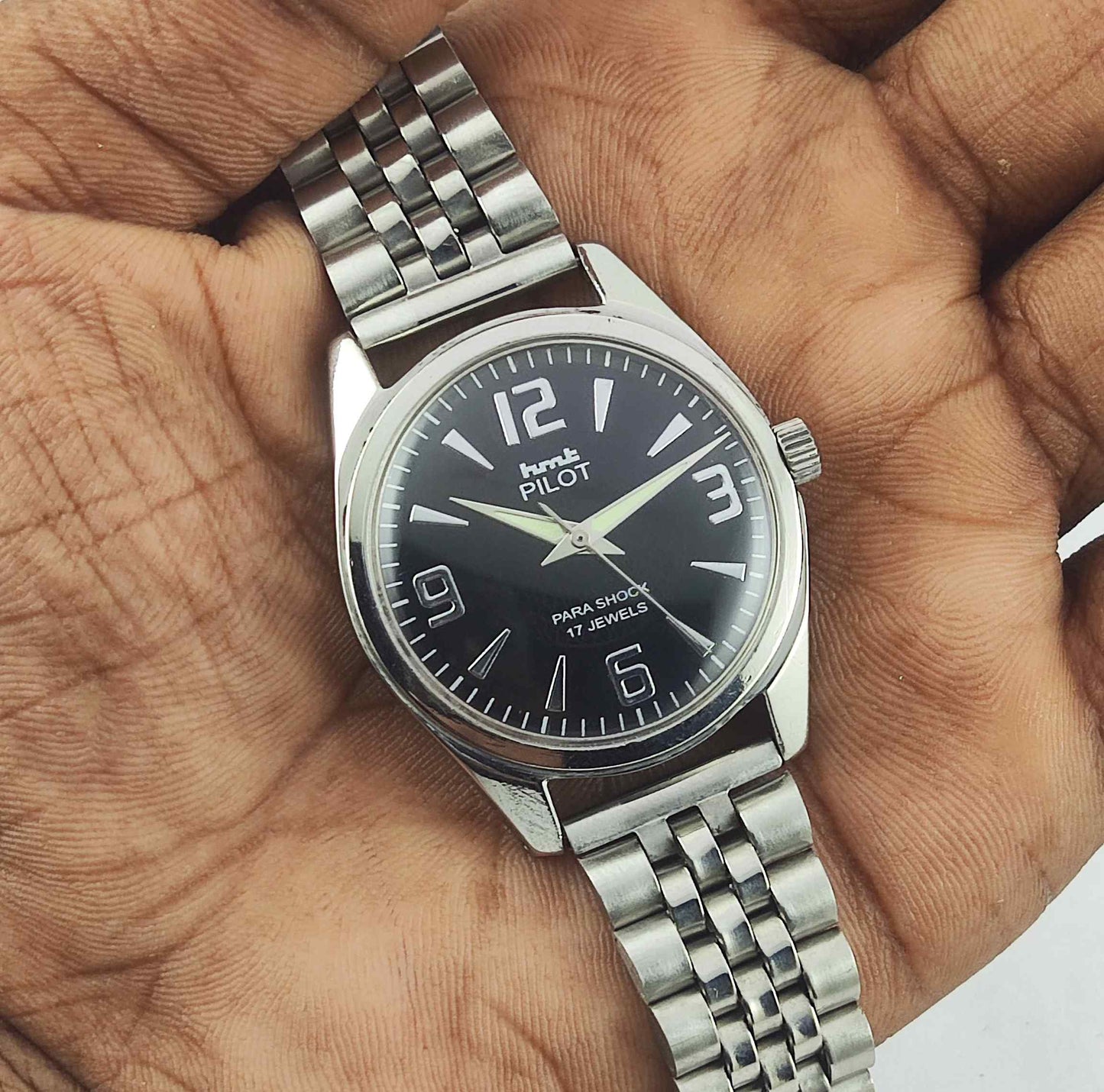 HMT Pilot Black Dial Para Shock 17 Jewels Mechanical Handwinding Men's Wrist Watch 0231 Discover-Diamonds