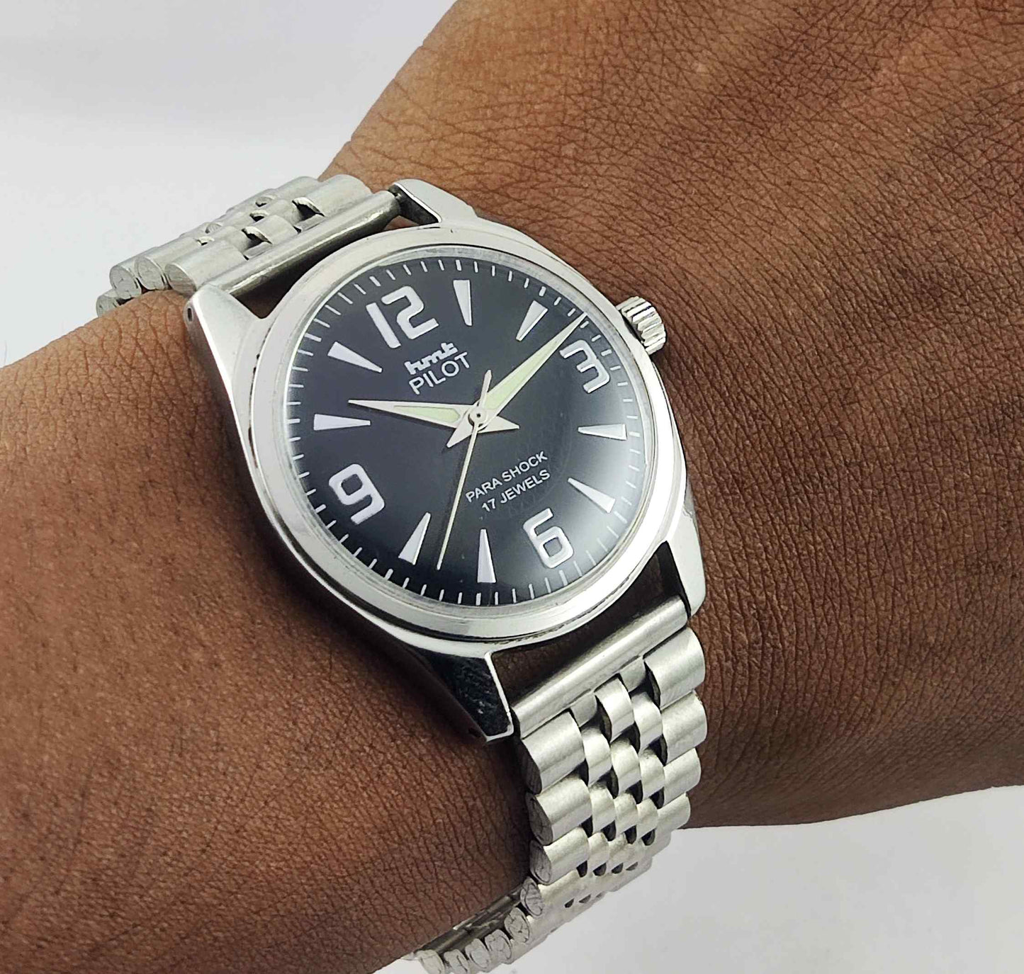 HMT Pilot Black Dial Para Shock 17 Jewels Mechanical Handwinding Men's Wrist Watch 0231 Discover-Diamonds