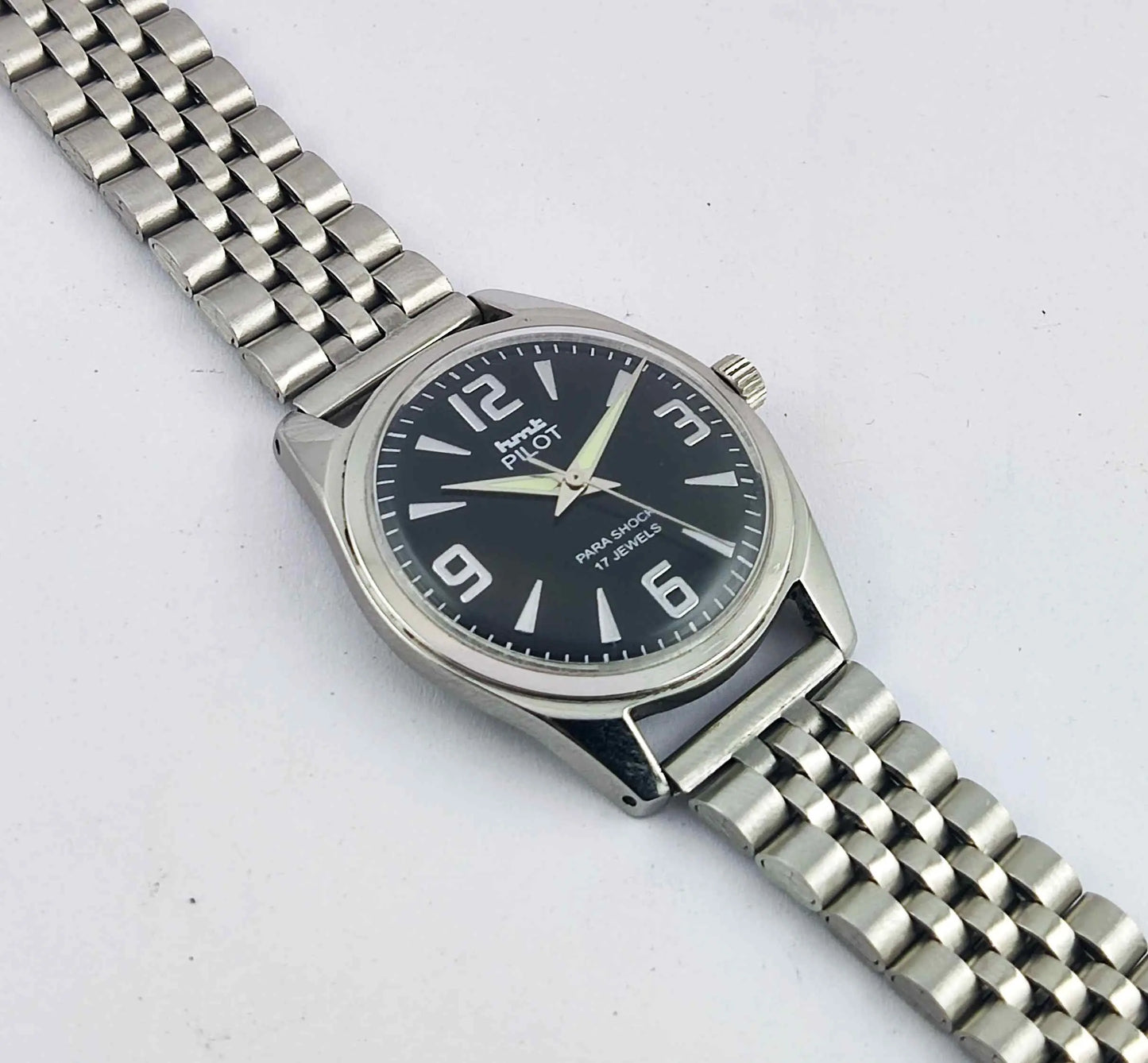 HMT Pilot Black Dial Para Shock 17 Jewels Mechanical Handwinding Men's Wrist Watch 0231 Discover-Diamonds