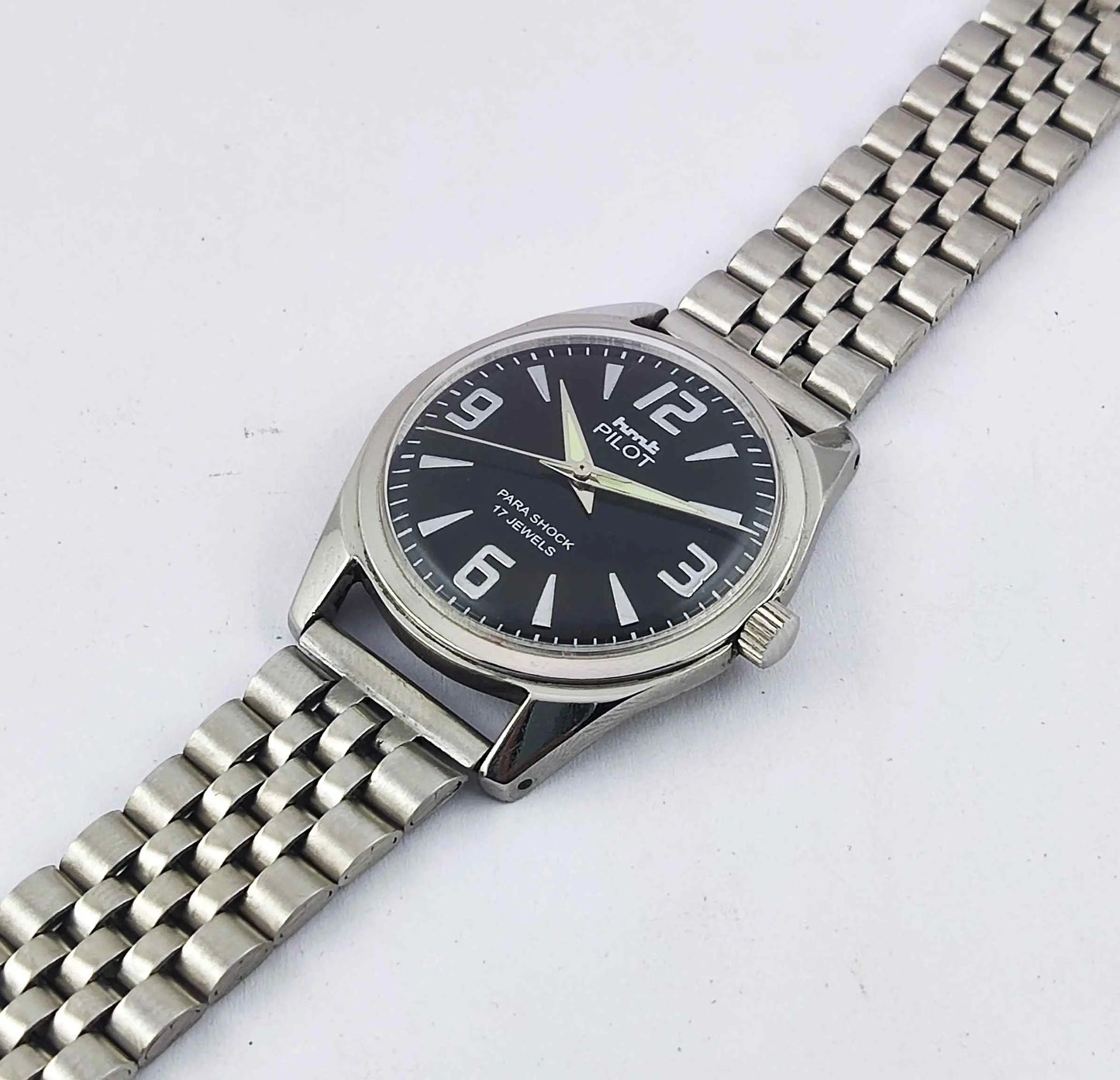 HMT Pilot Black Dial Para Shock 17 Jewels Mechanical Handwinding Men's Wrist Watch 0231 Discover-Diamonds