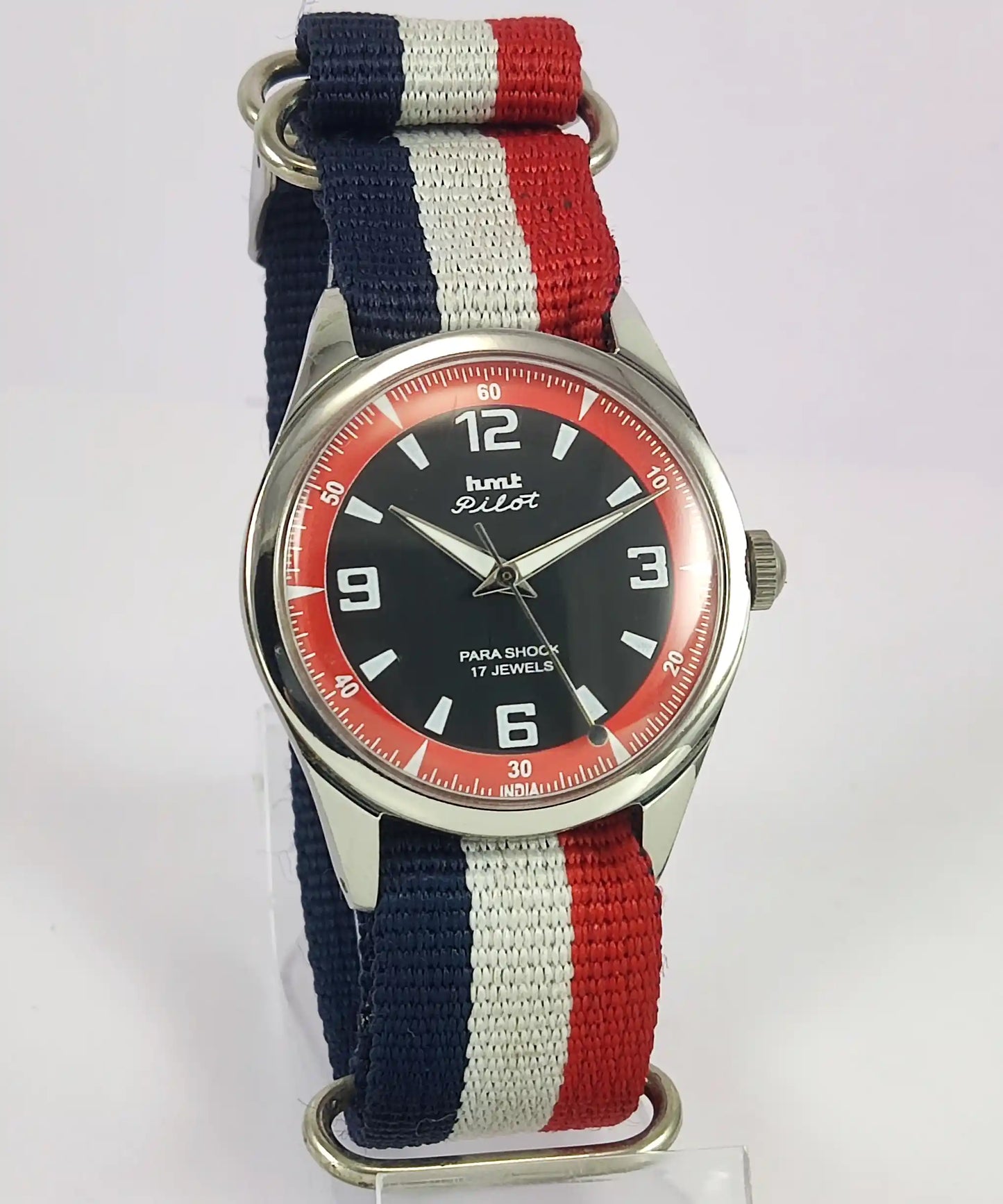 HMT Pilot Para Shock 17 Jewels Black Dial Handwinding Men's Watch Discover-Diamonds