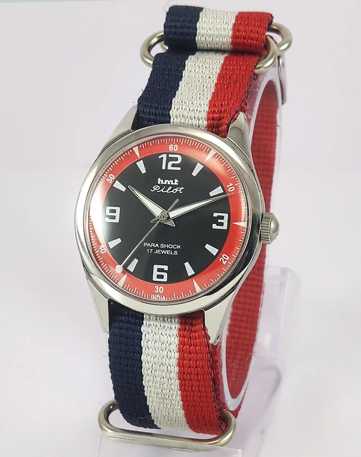 HMT Pilot Para Shock 17 Jewels Black Dial Handwinding Men's Watch Discover-Diamonds