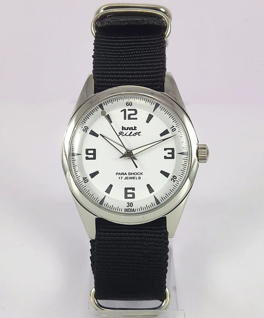 HMT Pilot Para Shock 17 Jewels White Dial Handwinding Watch Discover-Diamonds
